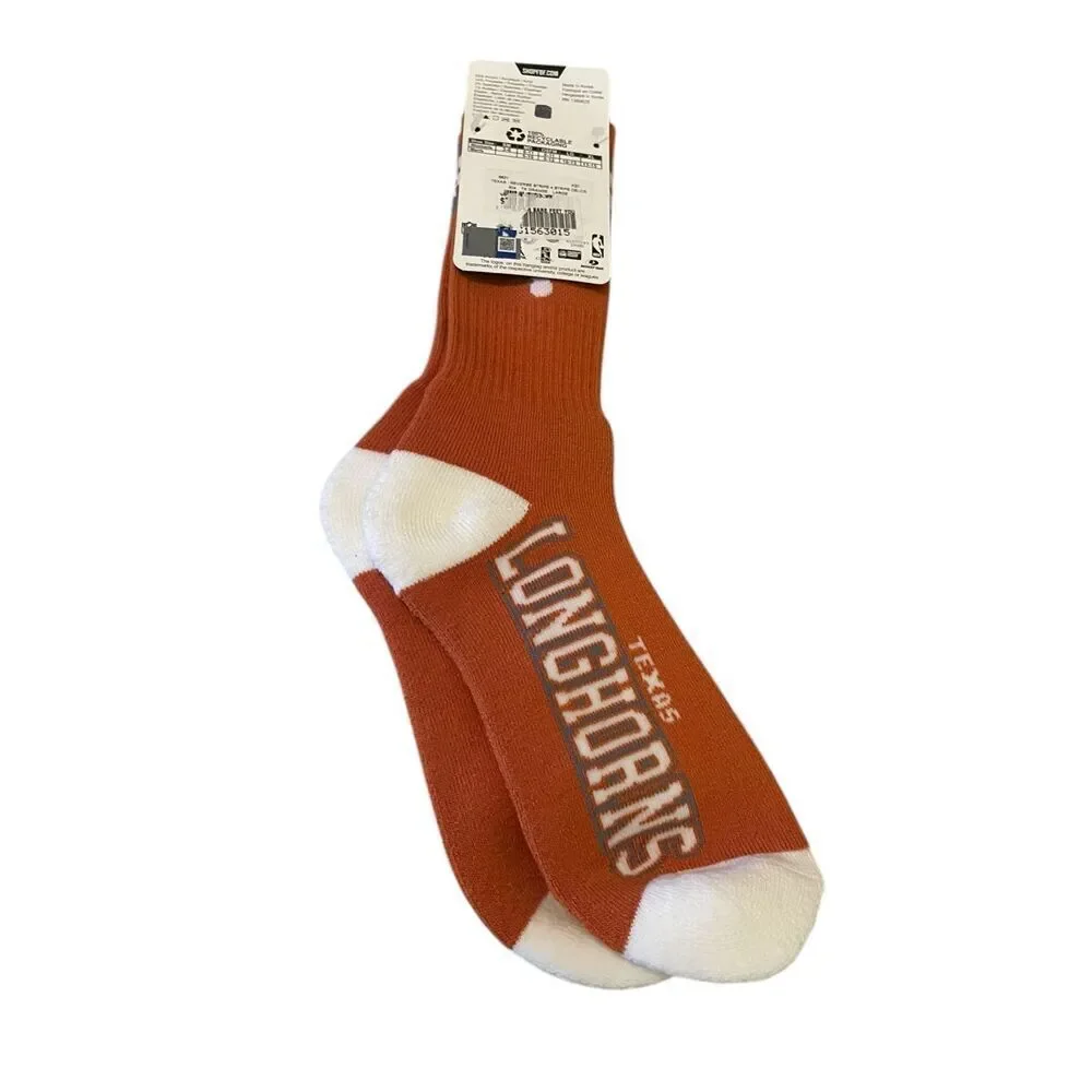 New For Bare Feet Mens Orange White Texas Longhorns Football Sport Socks Large